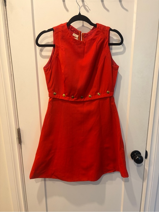 Vintage Dresses & Skirts - Vintage 70s Mod Red wool blend mini Dress with Gold Button
